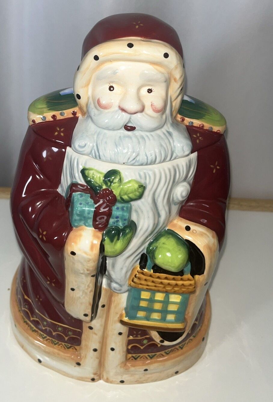 12" Santa Claus Biscotti Christmas Cookie Jar Hand Made  for Nonni Small Crack